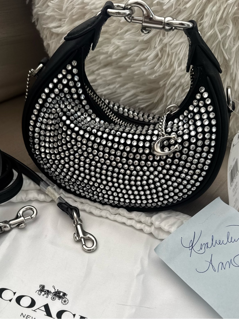 Coach Black Jonie Crystal-Studded Crescent Mini Bag